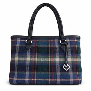Brighton Blue and Green Plaid Tote with Heart Charm